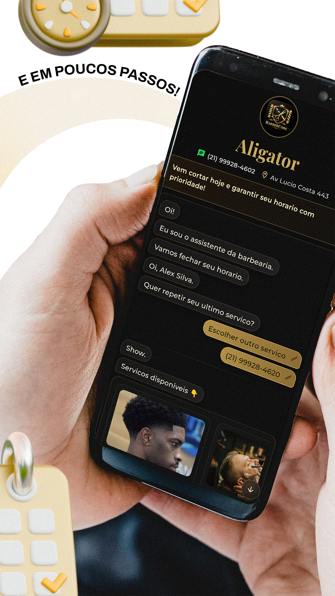 Tela do BarberFlow com atendimento em estilo conversa