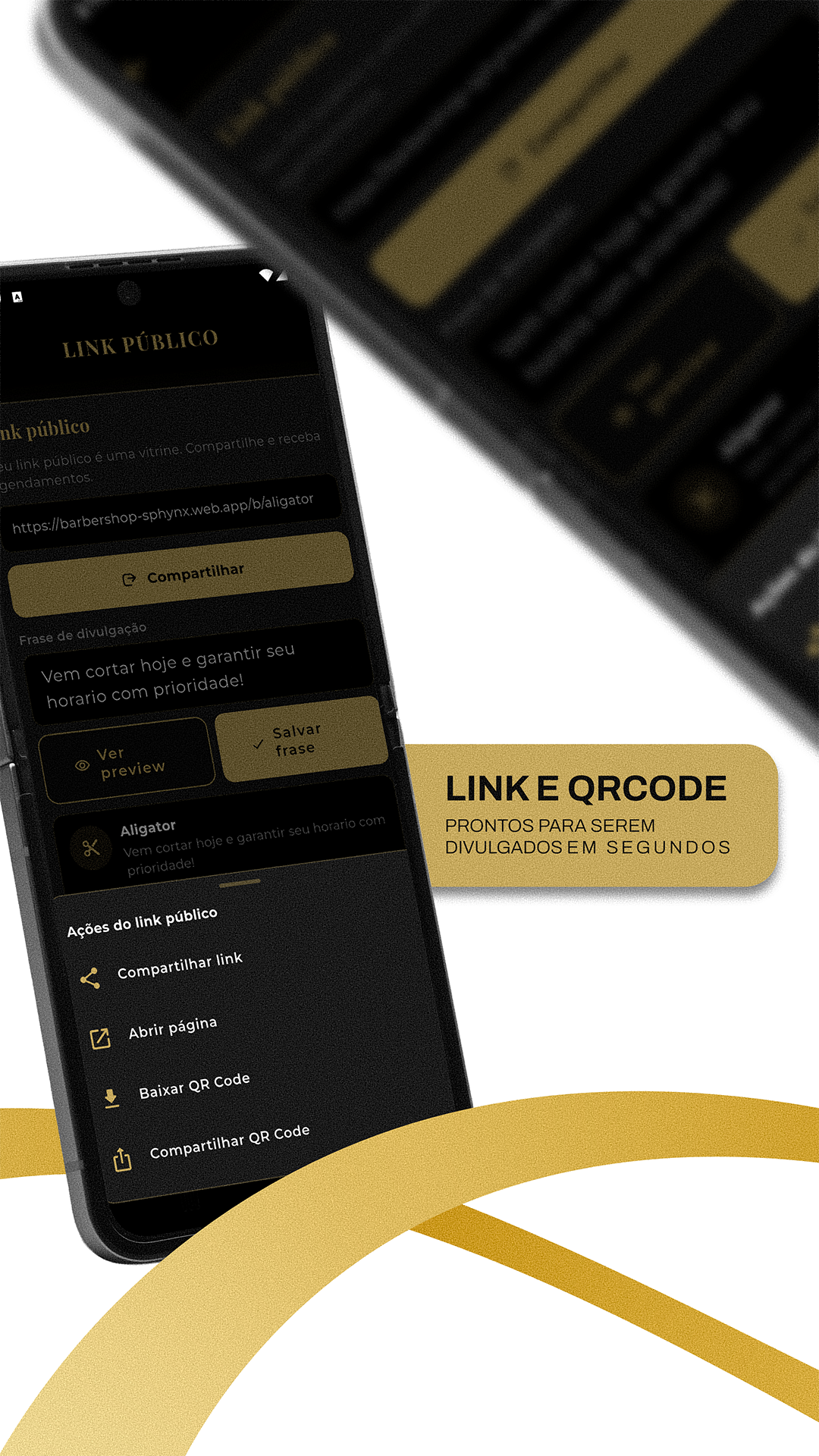 Tela do BarberFlow com link publico e QR code de agendamento